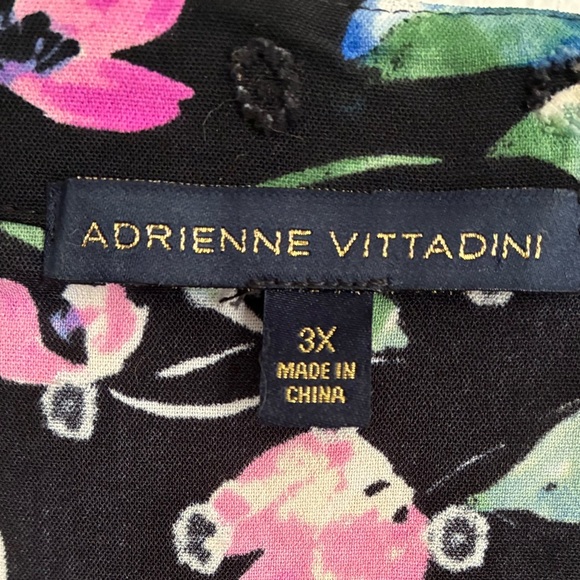 Adrienne Vittadini Floral Black and Pink Women's Blouse 3X - Picture 7 of 9